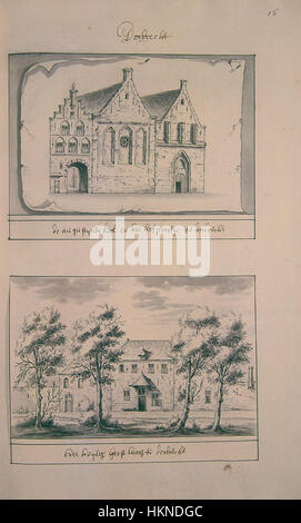 Dieses Kunstwerk von Atlas Schoemaker zeigt die Stadt Dordrecht in der Provinz Zuid-Holland und zeigt ihre historische Architektur und urbane Landschaft, die Teil einer regionalen Kunstsammlung ist. Stockfoto