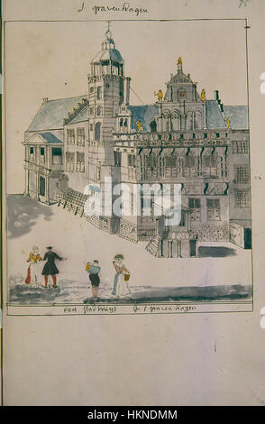 Diese Karte mit dem Titel *Atlas Schoemaker* von 1654 zeigt die Provinz Zuid-Holland und 's-Gravenhage (den Haag). Die detaillierte Karte enthält geografische Merkmale, Siedlungen und wichtige Wahrzeichen der Zeit. Stockfoto