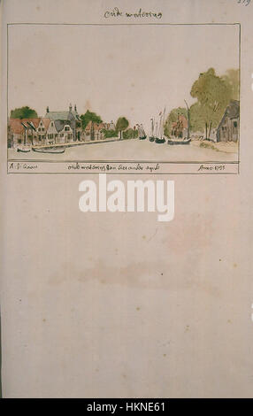 Der Atlas Schoemaker zeigt die Region Oudewetering in Zuid-Holland und bietet eine detaillierte Darstellung der Landschaft und Infrastruktur der Gegend. Diese historische Karte bietet einen Einblick in die frühe Kartierung und territoriale Gestaltung der Region. Stockfoto