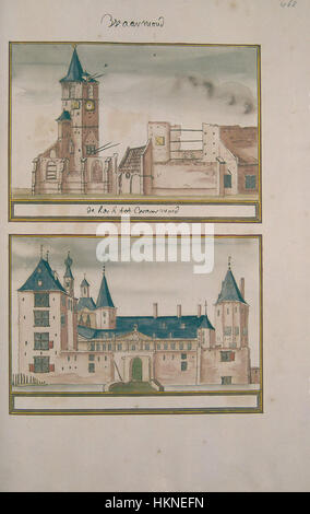 Diese historische Karte aus dem Atlas Schoemaker zeigt die Region Zuid-Holland, insbesondere Warmond, und zeigt detaillierte geografische Besonderheiten der Region während dieser Zeit. Stockfoto