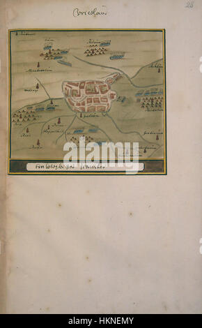 Ein Kunstwerk mit dem Titel „Atlas Schoemaker“, das Szenen aus Friesland, insbesondere Franeker, darstellt. Dieses historische Stück fängt die lokale Kultur und Umgebung Frieslands ein und zeigt die detailreiche Kunst der Zeit. Stockfoto