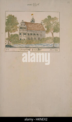 Dieses Gemälde aus der Serie „Atlas Schoemaker“ widmet sich Overijssel, insbesondere der Region Dingshof. Es stellt eine visuelle Darstellung der Landschaft dar und zeigt die geographischen und kulturellen Besonderheiten des Gebiets im 19. Jahrhundert. Stockfoto