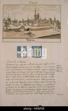 Ein Kunstwerk mit dem Titel Atlas Schoemaker-OVERIJSSEL-DEEL2-2907-Overijssel, Zwolle, das eine Szene aus Zwolle, Overijssel, darstellt. Stockfoto