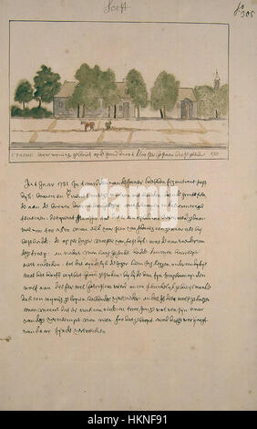 Dieses Kunstwerk von Atlas Schoemaker mit dem Titel „Utrecht Deel 2 - 3258“ zeigt eine malerische Aussicht auf Utrecht und Soest. Das Stück verbindet historische Genauigkeit mit künstlerischer Interpretation und bietet eine Momentaufnahme niederländischer Landschaften aus der Perspektive des Künstlers im 18. Jahrhundert. Stockfoto