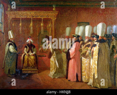 Audience-of-Charles-Gravier-Comte-de-Vergennes-with-The-Sultan-Osman-III-in-Constantinople-1755 Stockfoto