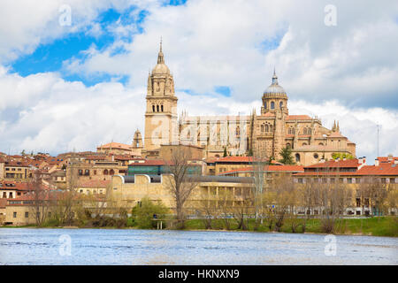 Salamanca - der Kathedrale und des Rio Tormes-Flusses. Stockfoto