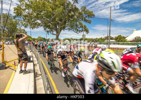 Die letzte Etappe der Tour Down Under-Rennen auf dem Stadtkurs von zentralen Adelaide Stockfoto