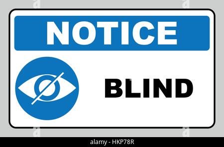 Blind unterschreiben im blauen Kreis, Hinweis-Etikett. Gekreuzte Augen-Symbol. Einfache flache Logo durchgestrichen Auge auf weißem Hintergrund. Vektor-Illustration. Stock Vektor