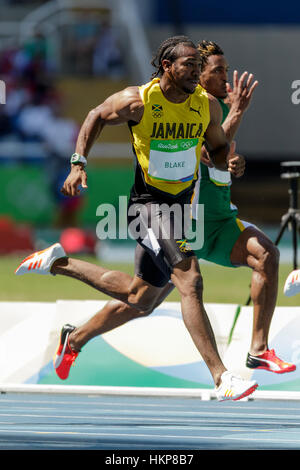 Rio De Janeiro, Brasilien. 13. August 2016. Yohan Blake (JAM) im Wettbewerb mit den Herren 100m Vorläufe bei den Olympischen Sommerspielen 2016. © Paul J. Sutton/PCN Phot Stockfoto