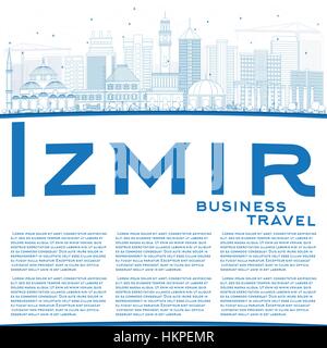 Umriss Izmir mit blauen Gebäuden und textfreiraum Skyline. Vektor-Illustration. Geschäftsreisen und Tourismus-Konzept mit moderner Architektur. Stock Vektor