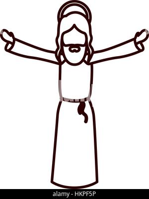 monochrome Kontur mit Jesus mit offenen Armen-Vektor-illustration Stock Vektor