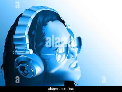 DJ-Mädchen mit Kopfhörern Stock Vektor