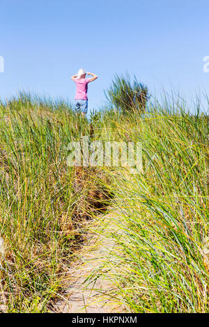 Blick auf das Meer von Sanddünen.  Grayland Beach, Staatspark, Austernzucht Beach, an der central Washington Pazifikküste südlich von Westport. Stockfoto