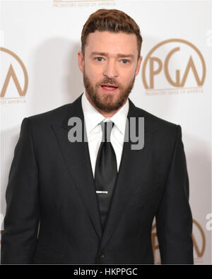 Justin Timberlake kommt bei der 28. Annual Hersteller Guild Awards im The Beverly Hilton Hotel in Beverly Hills, Kalifornien im 28. Januar 2017. Stockfoto