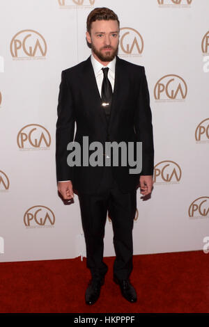 Justin Timberlake kommt bei der 28. Annual Hersteller Guild Awards im The Beverly Hilton Hotel in Beverly Hills, Kalifornien im 28. Januar 2017. Stockfoto