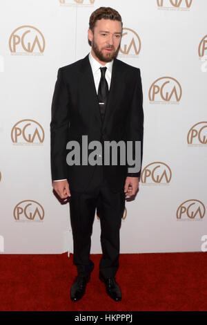 Justin Timberlake kommt bei der 28. Annual Hersteller Guild Awards im The Beverly Hilton Hotel in Beverly Hills, Kalifornien im 28. Januar 2017. Stockfoto