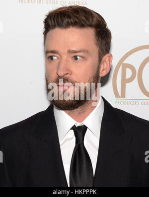 Justin Timberlake kommt bei der 28. Annual Hersteller Guild Awards im The Beverly Hilton Hotel in Beverly Hills, Kalifornien im 28. Januar 2017. Stockfoto