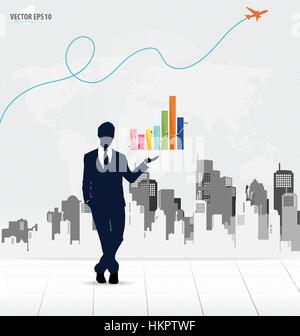 Geschäftsmann zeigt Diagramm mit dem Hintergrund erstellen. Vektor-Illustration. Stock Vektor