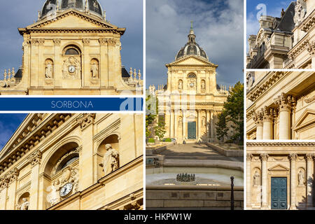 Historisches Haus von Sorbonne der ehemaligen Universität Parisis Gebäude im Quartier Latin in Paris, Frankreich. Stockfoto
