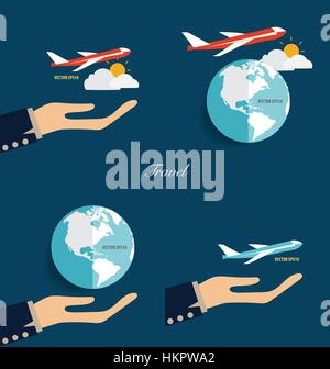 Hände halten moderne Globe und Flugzeug. Vektor-illustration Stock Vektor