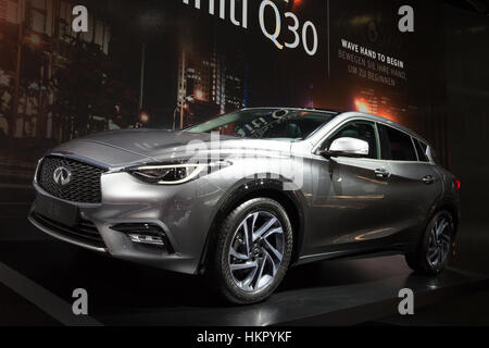 FRANKFURT, GERMANY - SEP 16, 2015: Infiniti Q30 Debüt auf der IAA 2015. Stockfoto