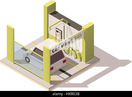Vektor isometrische low-Poly-Auto-Waschanlagen-Symbol Stock Vektor