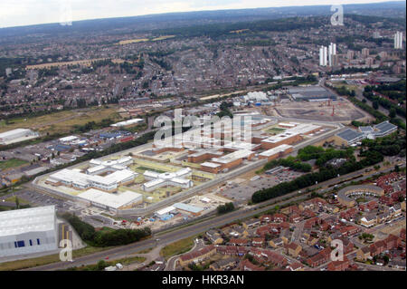 Eine Luftaufnahme der Kategorie "Belmarsh hoher Sicherheit" ein Gefängnis in Thames met South East London. Stockfoto