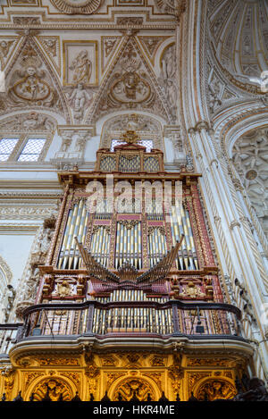 Domorgel und Decke, die große Moschee (Mosquita) und die Kathedrale von Cordoba, UNESCO-Weltkulturerbe, Cordoba, Spanien Stockfoto