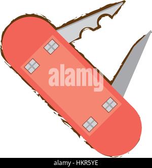 Schweizer Messer Multi Tool camping Farbskizze Stock Vektor