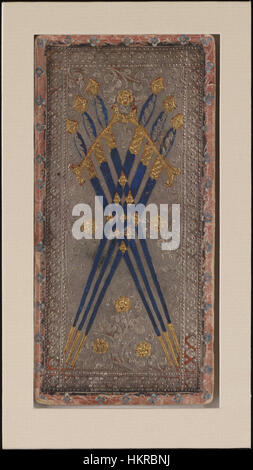 Die *sechs der Schwerter* vom Cary-Yale Tarot-Deck zeigt eine Szene des Reisens und Übergangs. Die Karte zeigt eine Bootsfahrt über das Wasser, die Bewegung, Veränderung und emotionale Passage symbolisiert. Stockfoto