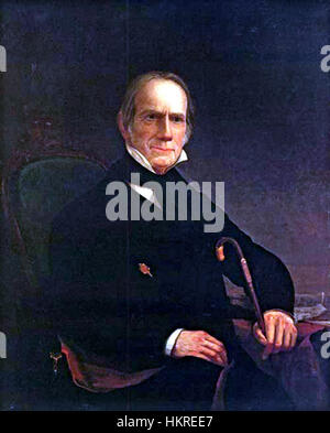 Porträt von Henry Clay, gemalt von Charles Cromwell Ingham, mit dem amerikanischen Politiker und Staatsmann in einem formellen Setting. Das Ölgemälde fängt Clays würdevolles Verhalten ein und unterstreicht seine Rolle bei der Gestaltung der US-Geschichte. Das Kunstwerk spiegelt amerikanische Porträts aus dem frühen 19. Jahrhundert wider, die für ihre Liebe zum Detail und die Verwendung von Licht bekannt sind. Stockfoto