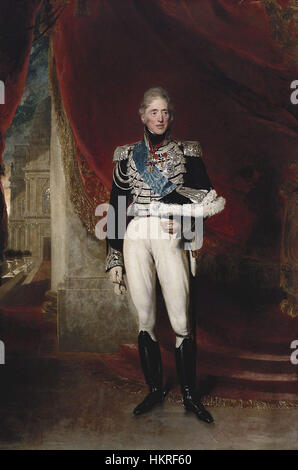 Ein Porträt von Karl X., König von Frankreich, gemalt von Thomas Lawrence im Jahre 1825. Das Werk fängt die königliche würde des französischen Monarchen während seiner kurzen Regierungszeit ein. Lawrences Stil unterstreicht das königliche Verhalten von Karl X. und den Pomp der französischen Monarchie des 19. Jahrhunderts. Stockfoto