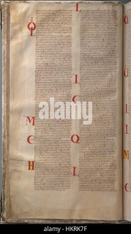 Der Codex Gigas, bekannt als die Teufelsbibel, ist eine Handschrift aus Böhmen aus dem 13. Jahrhundert. Diese Seite zeigt das Buch des Leviticus in lateinischer Sprache, bekannt für seine große Schrift und detaillierte Illustrationen, einschließlich des berühmten ganzseitigen Bildes des Teufels. Stockfoto