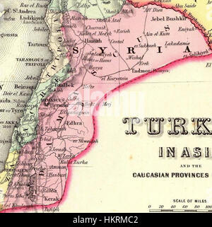 G.W. Coltons Karte von 1856 der Türkei in Asien und den kaukasischen Provinzen Russlands bietet einen historischen Überblick über die Geographie der Region im 19. Jahrhundert. Stockfoto