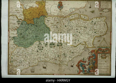 Eine historische Karte in den Bodleian Libraries, die die Countys Kent, Sussex, Surrey und Middlesex in England darstellt. Diese detaillierte Karte bietet einen detaillierten Überblick über die geografische Lage und die politischen Unterschiede der Region. Stockfoto