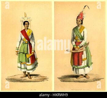 Dieses Gemälde zeigt traditionelle Tänzer aus Gorontalo, Indonesien. Bekannt für ihre kulturelle Bedeutung, treten diese Tänzer oft in lebhaften Kostümen als Teil lokaler Zeremonien und Feiern auf. Stockfoto