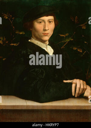„Derich Born“ von Hans Holbein dem Jüngeren ist ein detailreiches Porträt, das die Fähigkeit des Künstlers zeigt, sowohl die Figur als auch die Kleidung seiner Motive einzufangen. Holbein war bekannt für seine präzisen und lebensechten Darstellungen, was dieses Stück zu einem Paradebeispiel für Porträts der nördlichen Renaissance machte. Stockfoto