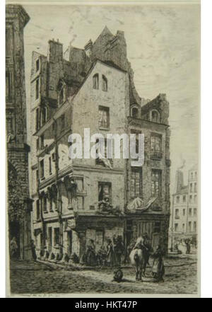 Alfred Alexandre Delauneys Gemälde Two Parisian Street stellt eine geschäftige Straßenszene in Paris dar, die das Wesen des urbanen Lebens und die komplexen architektonischen Details der Stadt während des 19. Jahrhunderts einfängt. Stockfoto