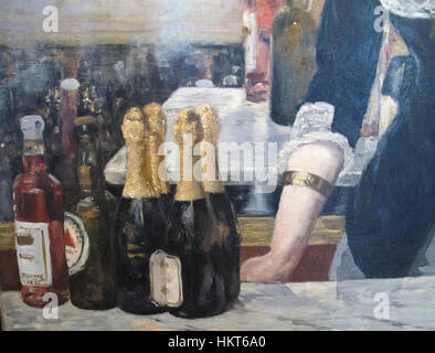 Edouard Manets *A Bar at the Folies-Bergère* (1881-1882) zeigt eine Barfrau im Pariser Nachtclub Folies-Bergère. Das Ölgemälde ist bekannt für seine moderne Darstellung des gesellschaftlichen Lebens und seine Reflexion des Pariser Nachtlebens während des späten 19. Jahrhunderts. Stockfoto