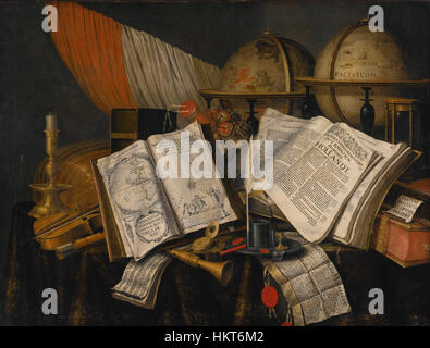 „Vanitas still Life“ von Edwaert Collier ist ein niederländisches Gemälde aus dem 17. Jahrhundert, das die flüchtige Natur des Lebens reflektiert. Durch symbolische Bilder wie Schädel, Zeitmesser und verfallende Objekte erforscht das Werk Themen der Sterblichkeit und der Vergänglichkeit materiellen Reichtums. Stockfoto