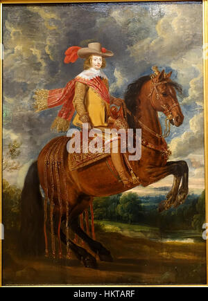 Equestrian Porträt von Kardinal Infante Ferdinand von Österreich, von Antoine-François van der Meulen, Öl auf Holz - Villa Vauban - Luxemburg-Stadt - DSC06479 Stockfoto