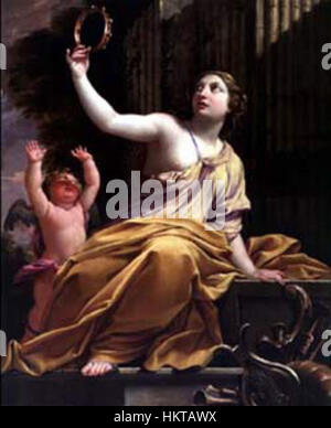 Erato, die Muse der Lyrik in der griechischen Mythologie, wird in diesem Kunstwerk als Verkörperung künstlerischer Inspiration und Kreativität dargestellt. Sie symbolisiert Liebe und Poesie, oft mit einer Leier in der Hand dargestellt. Stockfoto