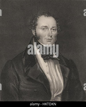 Dieses Kunstwerk zeigt ein Porträt von Feargus Edward O’Connor, einer prominenten Persönlichkeit der britischen politischen Bewegung des 19. Jahrhunderts. O’Connors Gleichnis, bekannt für seine Befürwortung des Chartismus, wird detailliert und ausdrucksstark erfasst und unterstreicht seine Rolle als Schlüsselfigur im Kampf für Wahlreformen und Arbeiterrechte in England. Stockfoto