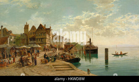 *Georg Dehns Gemälde *am Bodensee* fängt die ruhige Seenlandschaft des Bodensees ein und zeigt die natürliche Schönheit der Region durch detaillierte Pinselarbeiten und lebendige Farbtöne. Stockfoto