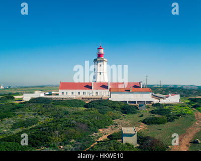 Das Luftbild Espichel Cape Lighthouse, Sesimbra, Portugal, Stockfoto