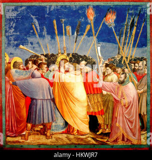 Giotto di Bondone - Nr. 31 Szenen aus dem Leben Christi - 15. Die Gefangennahme Christi (Kiss of Judas) - WGA09216-adj Stockfoto