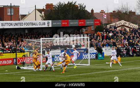 Sutton United gegen Leeds United FA Cup nur zur redaktionellen Nutzung Stockfoto