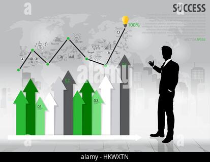 Geschäftsmann zeigen Wachstumsdiagramm. Vektor-Illustration. Stock Vektor