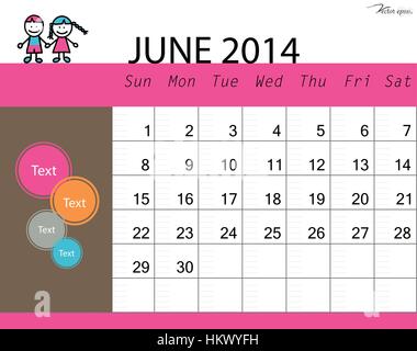 Einfache 2014 Kalender, Juni. Vektor-Illustration. Stock Vektor