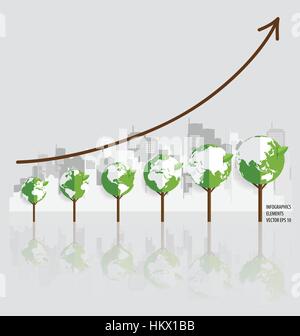 Ökologie-Infografiken-Design-Elemente. Grafische Darstellung der nachhaltigen Umwelt mit Geschäft wachsen. Vektor-Illustration. Stock Vektor